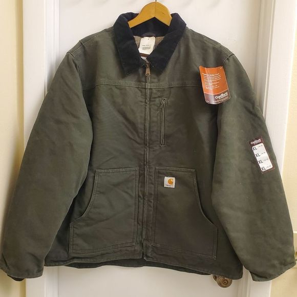 😍New with tags Rare vintage green carhartt fleece lined canvas jacket size XL - Picture 1 of 7
